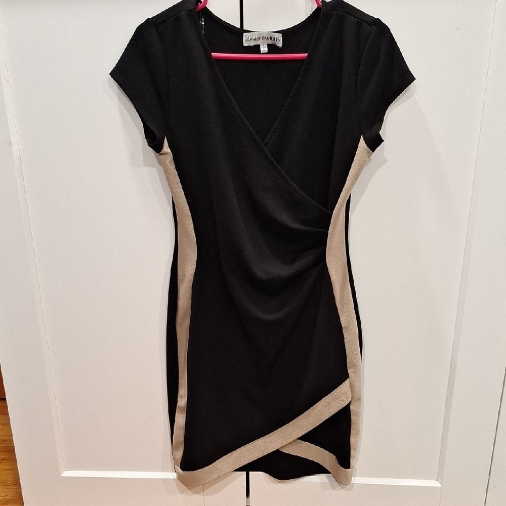 Black and Tan Wrap Dress - almost Famous sz L